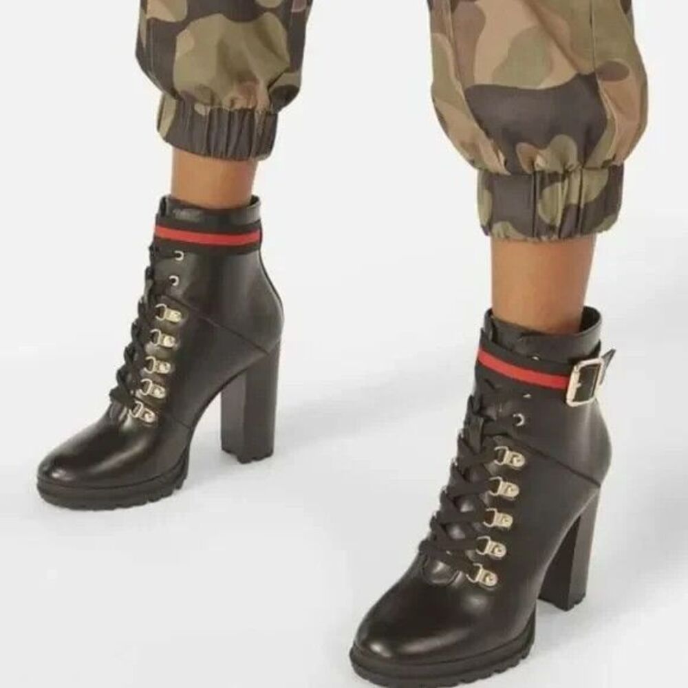 Ribonea Lace-Up Platform Ankle Boot Black Red Belted SZ US10/UK8/EU41 Grunge Got